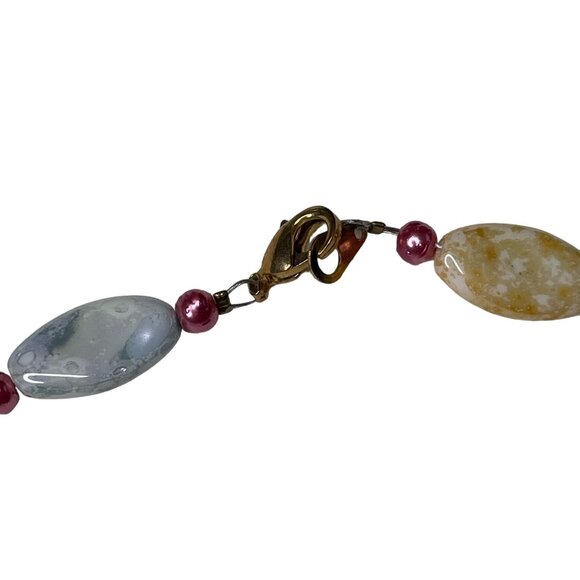 Pebble Chain Necklace Gold Tone Rose Accents Pink Stones Women Handcrafted  u Je - Picture 3 of 4